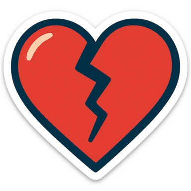 heart with a crack down the middle, cartoon style sticker