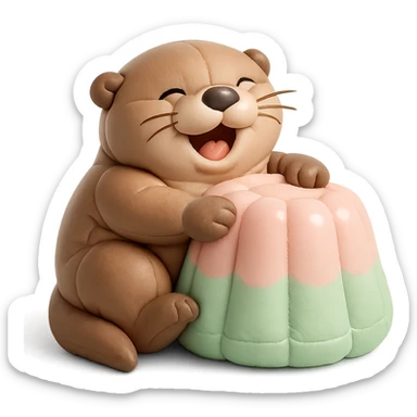 laughing otter hugging pastel jelly cake, cushion style sticker