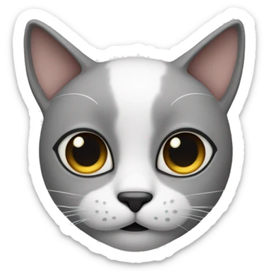 The cat’s face is clear white with a black spot under the nose, shaped like a mustache. Big dark spots on the forehead and near the ears. sticker
