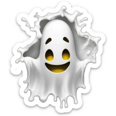 ghost stuck halfway in a wall ejecting a spray of yellowish white milky substance from center of body in all directions sticker