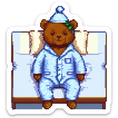 A bear in pajamas, sleeping with a nightcap sticker