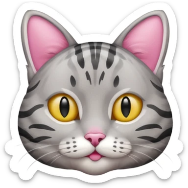 grey tabby cat: pink ears fur sticker