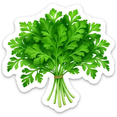 Cinematic Realistic Parsley Emoji, Fresh and vibrant, with bright green, frilly leaves that seem to shimmer with vitality. The plant exudes a sense of healthy growth and aromatic zest, inviting both beauty and flavor into any dish. Soft glowing outline, capturing the essence of freshness, health, and culinary delight in a sprig of parsley! sticker