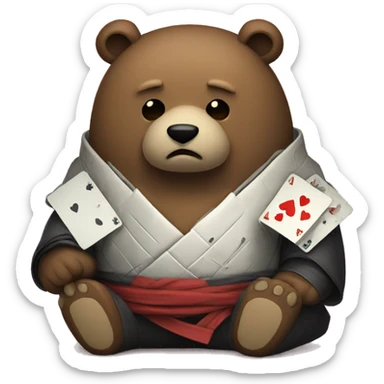 sad samurai bear with tears coz he lost in poker sticker