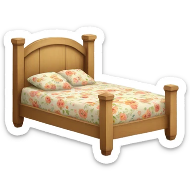 Wooden bed with floral bedding sticker