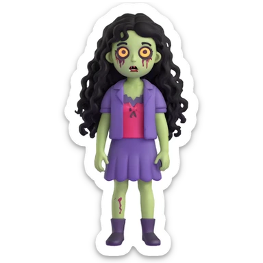 girl zombie with black long curly hair, emo style sticker