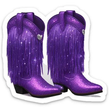 Realistic royal purple fashion cowgirl boots with sparkly shiny glitter fringe on them. sticker