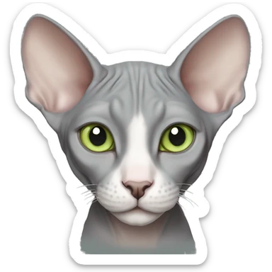 grey sphynx cat with light green eyes and white nose sticker