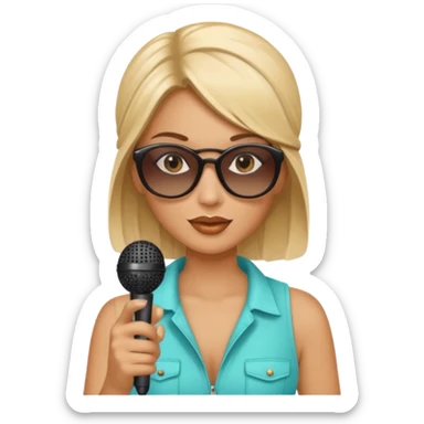 woman with summer clothes and sun glasses holding microphone sticker