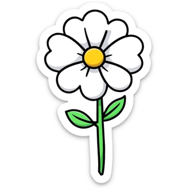 colorful cartoon flower with a small bow, playful style sticker