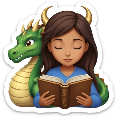 Sleepy Dark Tan brunette girl reading fantasy dragon book sticker
