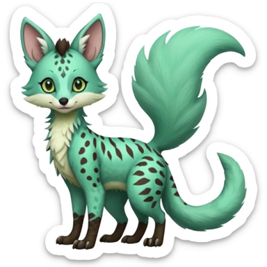 Feral Rare Fantasy brownie minty-cyan pastel-seafoam-green Hunter-forest-green  Vernid-Sergal-Genet-Trico-species by LiLaiRa, random markings, tufted tail, tufted ears, full body sticker