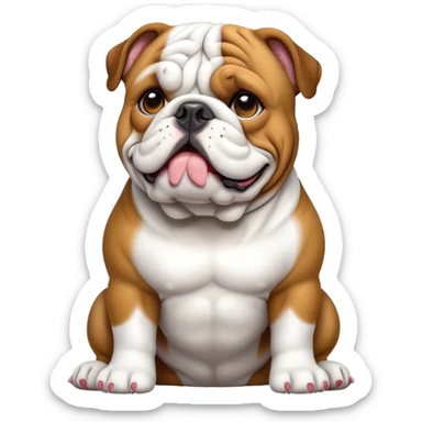 cinematic-[english bulldog]-realistic-full-body-sitting-emoji,-tail-resting-loosely-beside-its-paws,-head-tilted-dramatically,-sleek-[solid white]-fur,-simplified-yet-realistic-focused-features,-highly-detailed,-glowing-with-an-almost-sarcastic-glow sticker