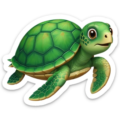whimsical 3D green turtle with a round face, large expressive eyes, and tiny paws sticker