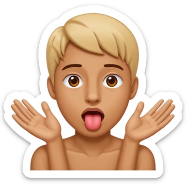 hands on side of face, tongue out sticker