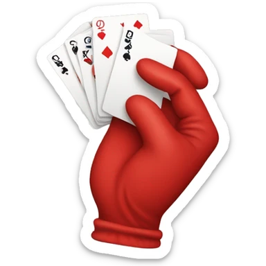 hands in a red glove being held like a deck of cards sticker