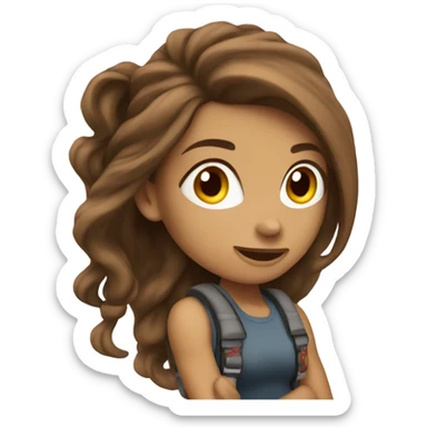 Beautiful tattooed woman long brown hair rock climbing sticker