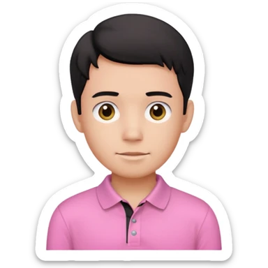 generate a pretty bratz boy wearing a pink polo shirt. Black middle part hair. handsome sticker