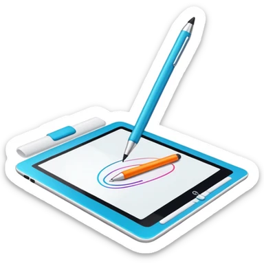 Computer graphics, digital art tools, graphic tablet, stylus, vibrant colors, smooth lines, modern design elements, minimalistic, on a white background, no extra details. sticker