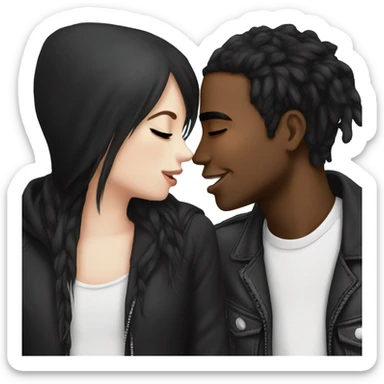 Cute kiss black guy black hair emo and white girl black long hair sticker