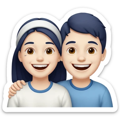 Sister brother laugh background white face white  sticker