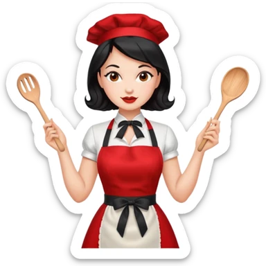 pinup girl in dress and stocking while cooking sticker