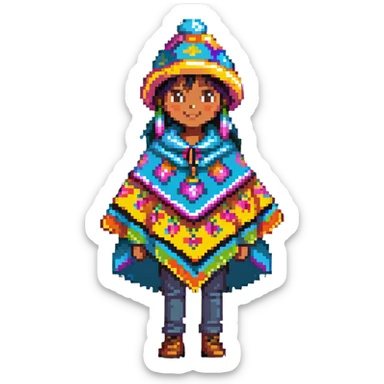 peruano con poncho colorido y sombrero chullo sticker