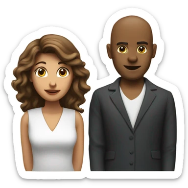 A lady pressing a block button infront of a guy  sticker