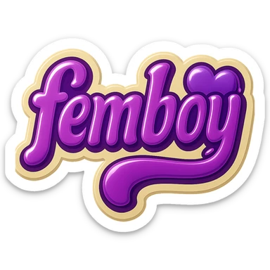 Add a cute purple heart graphic next to the word 'femboy'. Keep the playful bold purple text style. The overall style should be vintage retro sticker style with no background. sticker
