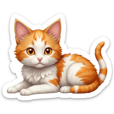 full body of very small + skinny ginger and white kitten with deep orange eyes and triangular shaped face lying down sticker