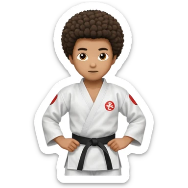 black karate instructor with afro hair and a low taper haircut, and a small fade on the sides. Make the hair brown sticker