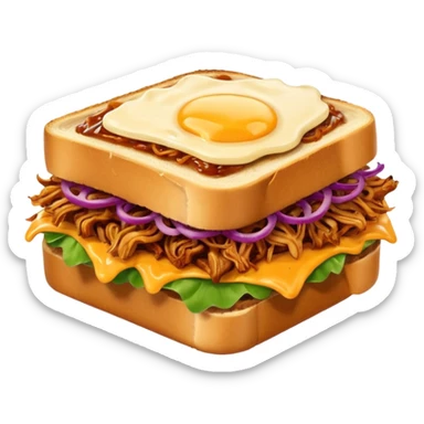 BBQ pulled pork frisco melt on texas toast with crispy onions, no egg on top sticker