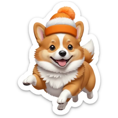 jumping corgi wearing a cute hat sticker