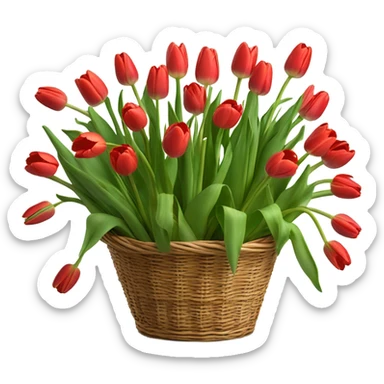 red tulips in basket without handle sticker