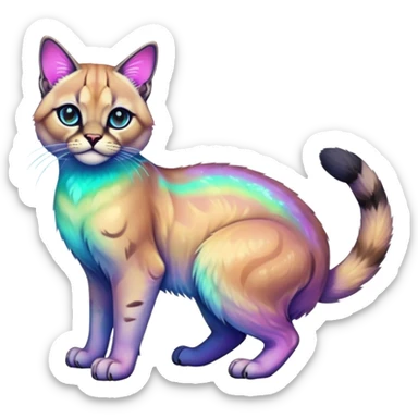 Colorful Neon Gothic exotic iridescent tropical shiny Fantasy-Siamese-Bobcat-Caracal-Scottish-Fold-feline-Fakémon-feline-hybrid (full body) sticker