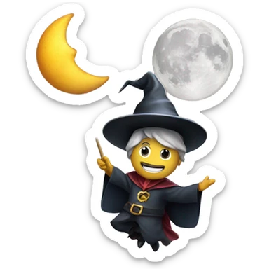 a magician wizard flying to moon sticker