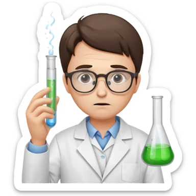 Frowns with Glasses,  Disappointed Scientist: Lab coat, thin glasses, holding test tube, upset expression
 sticker