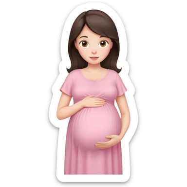 brunette pregnant woman in pastel pink maternity dress sticker