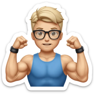 gigachad with nerdy glasses, flexing muscles sticker