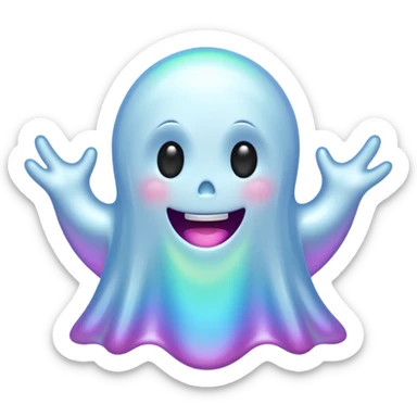 Holographic chrome happy cartoon ghost sticker