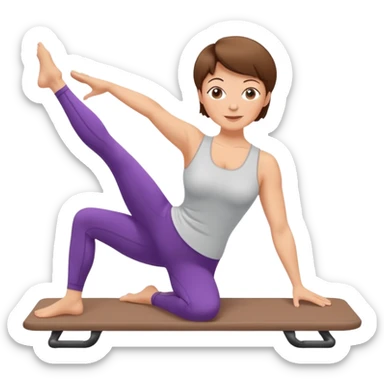 Pretty, sexy, mature, slightly curvy white Woman with short brown hair doing Pilates exercises  sticker