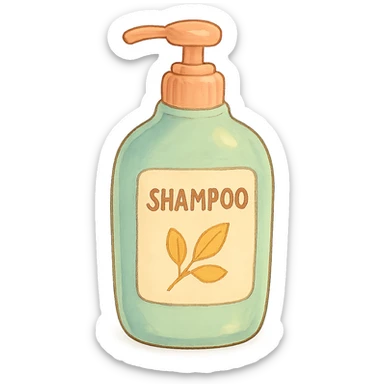 ghibli style shampoo bottle with soft colors sticker