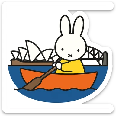 flat toon style Miffy in a boat on Sydney Harbour sticker