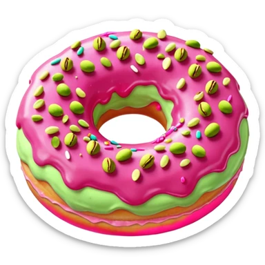 donut with light green & pink frosting & pistachio pieces sticker