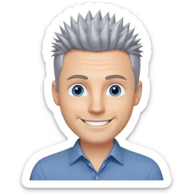 40 yr old white man short spike hair grey dress shirt blue eyes sticker