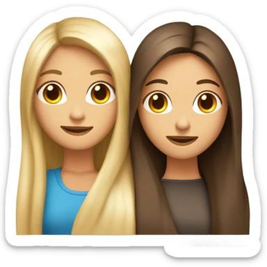 beautiful woman with long straight blonde hair hugging beautiful woman with long straight brown hair sticker