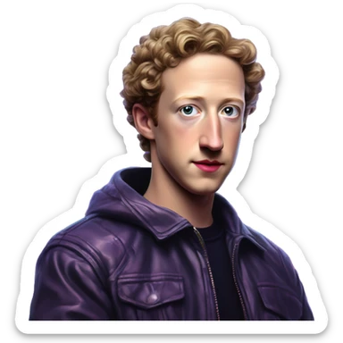 Synthwave Zuckerberg in SNES style, oil paint, epic eyes, intricate lips, exquisite pose, beautiful, desirable, logical sticker