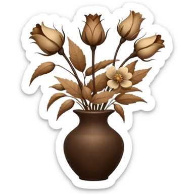 Dried flowers and pods in a brown vase sticker