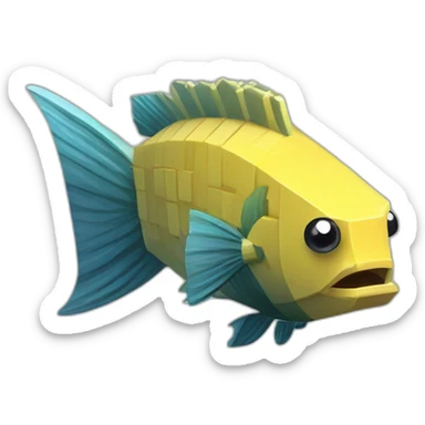cube yellow fugu fish with two fins and tail in minecraft style full size sticker