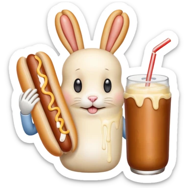 humanoid bunny overwhelmed by a veiny hot dog with mayonnaise and milk sticker